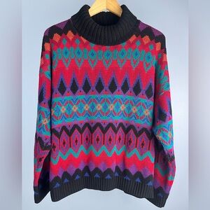 Sakura sport geometric turtleneck vintage sweater